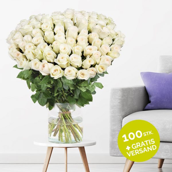 100 Weiße Rosen - Premium-Rosen Avalanche (60cm)